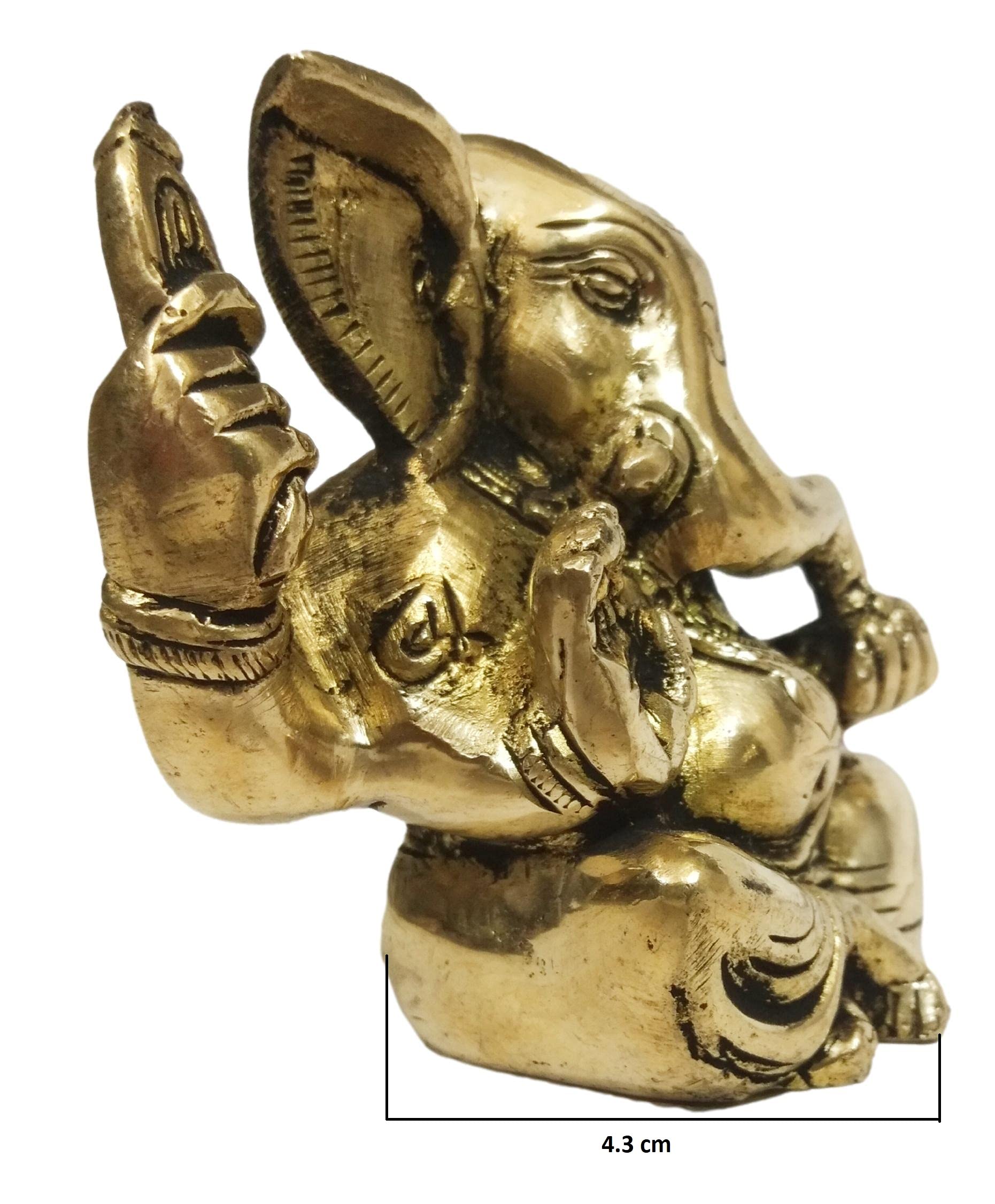 Athizay Ganesha Idol Brass Vamamukhi Ganesh Antique Gold Finish || 8 Cm || 600 Gms || Ganpati Murti Moorti Statues